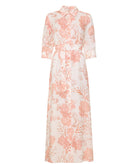 Evi Grintela | Orange white printed linen Valerie belted long shirt dress