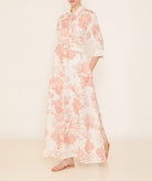 Evi Grintela | Orange white printed linen Valerie belted long shirt dress