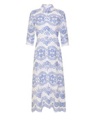 Evi Grintela | White blue linen embroidered Cara midi shirt dress