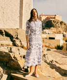 Evi Grintela | White blue linen embroidered Cara midi shirt dress