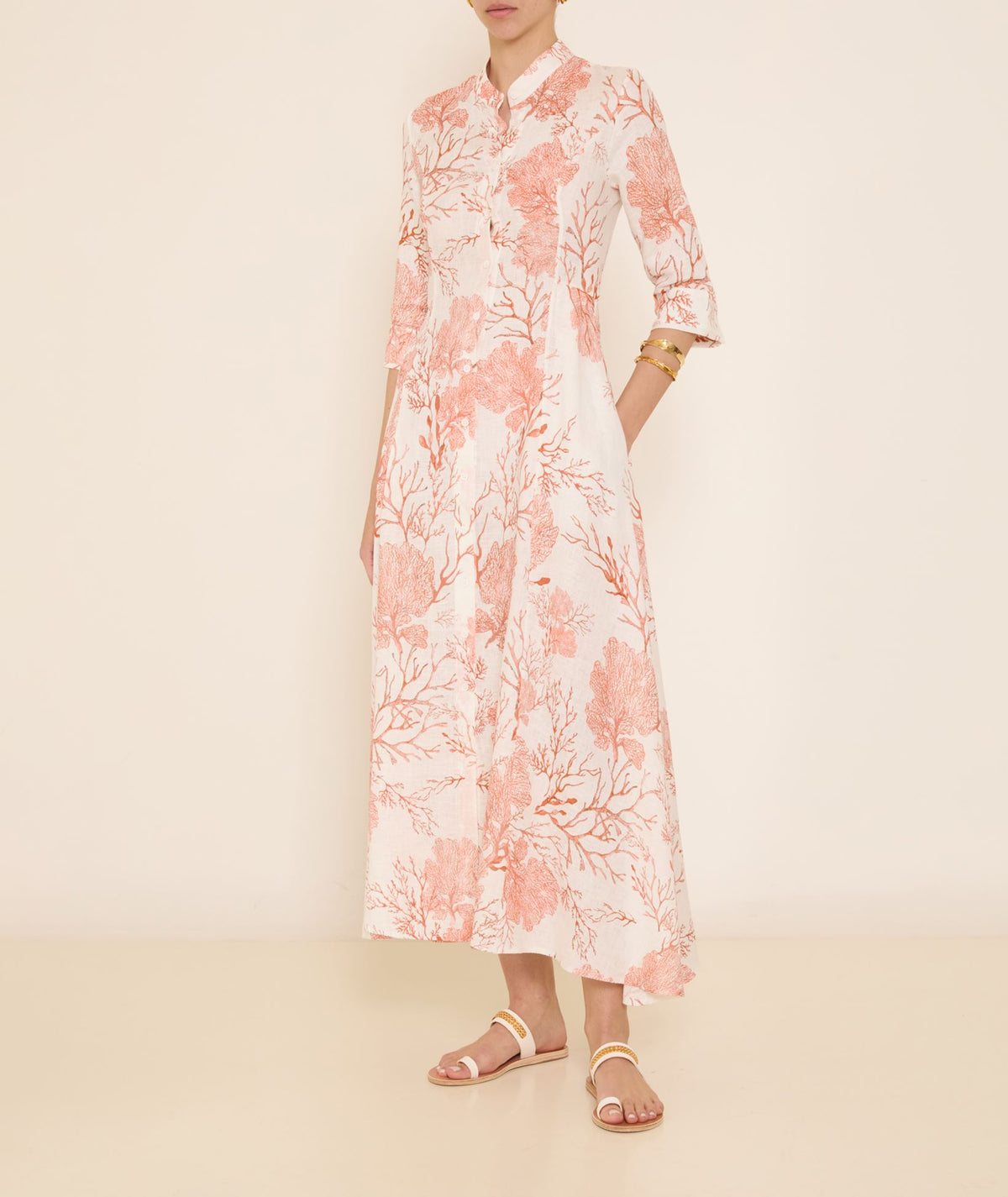 Evi Grintela | Orange white printed cotton Carine midi shirt dress