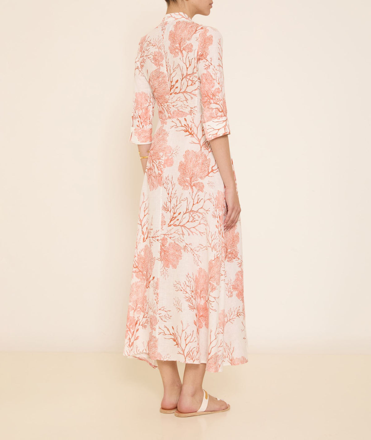 Evi Grintela | Orange white printed cotton Carine midi shirt dress