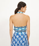 The Artians | Blue white printed Savati halter cropped top