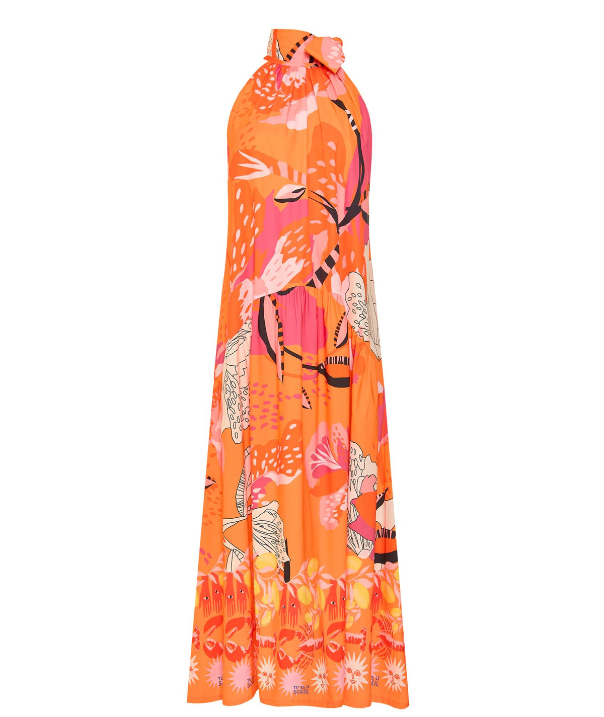 Laviate | Orange multicolor floral cotton halter midi dress