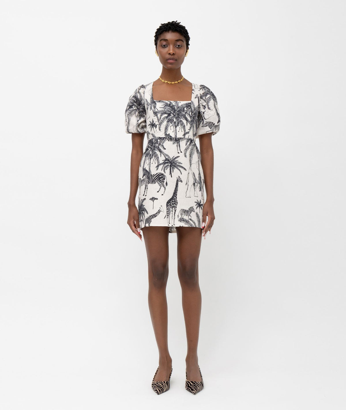 Mallory The Label | White black printed linen Mirage mini dress