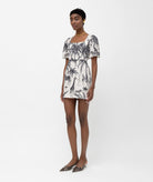 Mallory The Label | White black printed linen Mirage mini dress