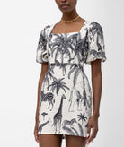Mallory The Label | White black printed linen Mirage mini dress