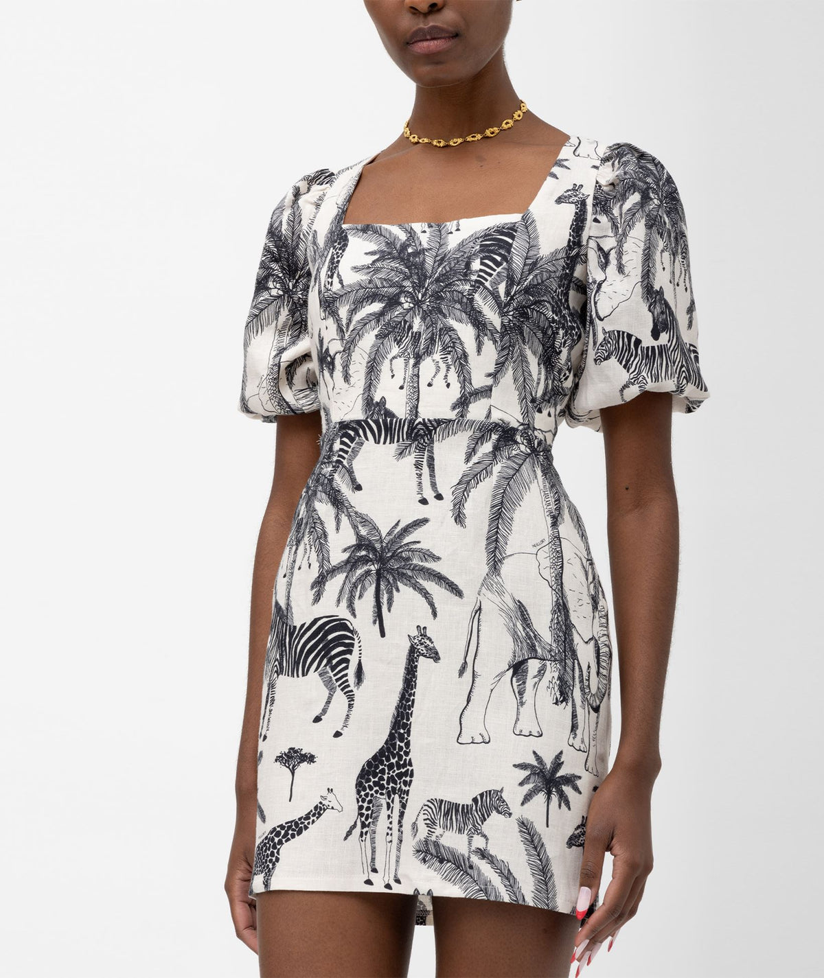 Mallory The Label | White black printed linen Mirage mini dress