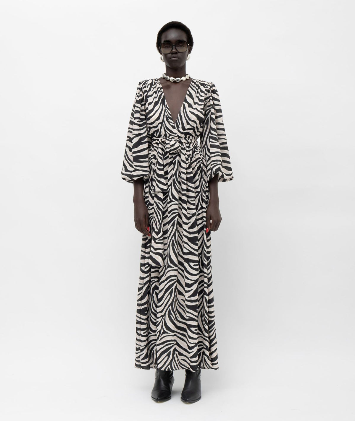 Mallory The Label | Black white zebra printed Sefara belted maxi dress