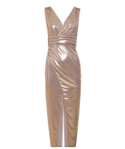 Zoya | Gold V-neck sleeveless maxi wrap dress