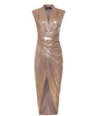 Zoya | Gold V-neck sleeveless draped maxi dress