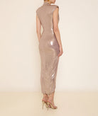 Zoya | Gold V-neck sleeveless draped maxi dress