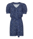Emmanuela Swimwear | Blue white printed Gloria belted playsuit