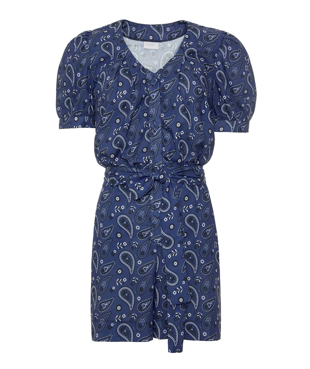 Emmanuela Swimwear | Blue white printed Gloria belted playsuit