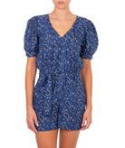 Emmanuela Swimwear | Blue white printed Gloria belted playsuit