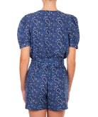 Emmanuela Swimwear | Blue white printed Gloria belted playsuit
