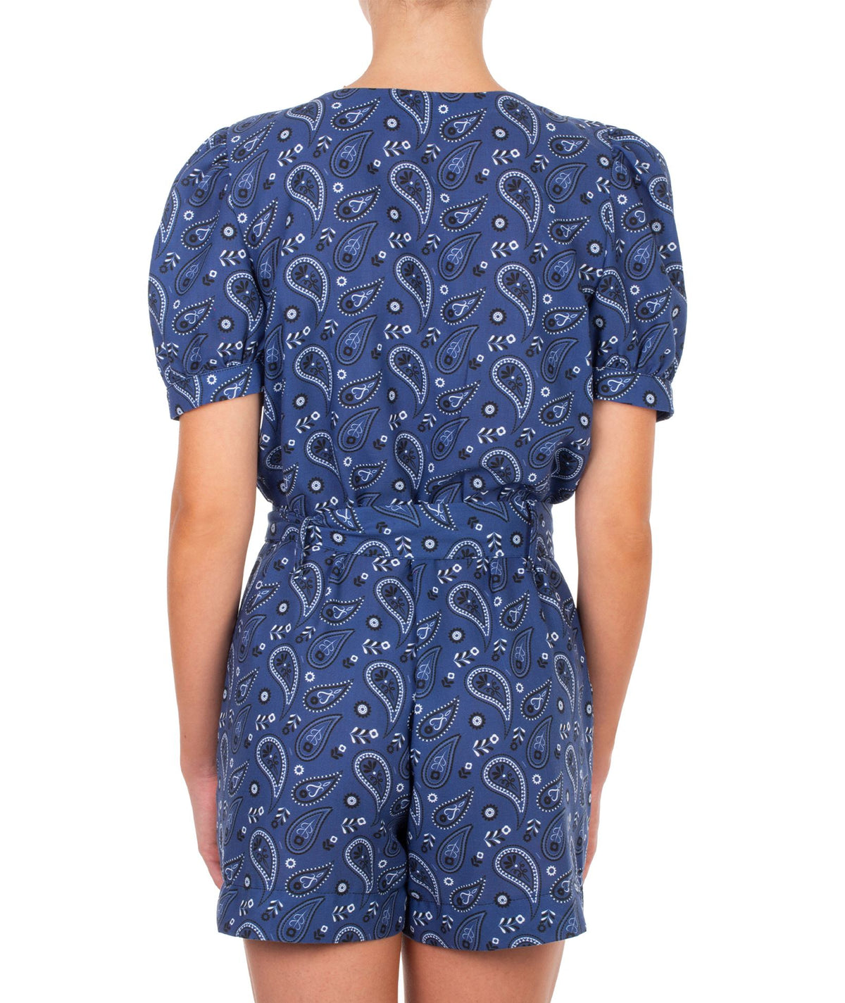 Emmanuela Swimwear | Blue white printed Gloria belted playsuit