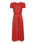 Emmanuela Swimwear | Red printed Ciara belted midi dress