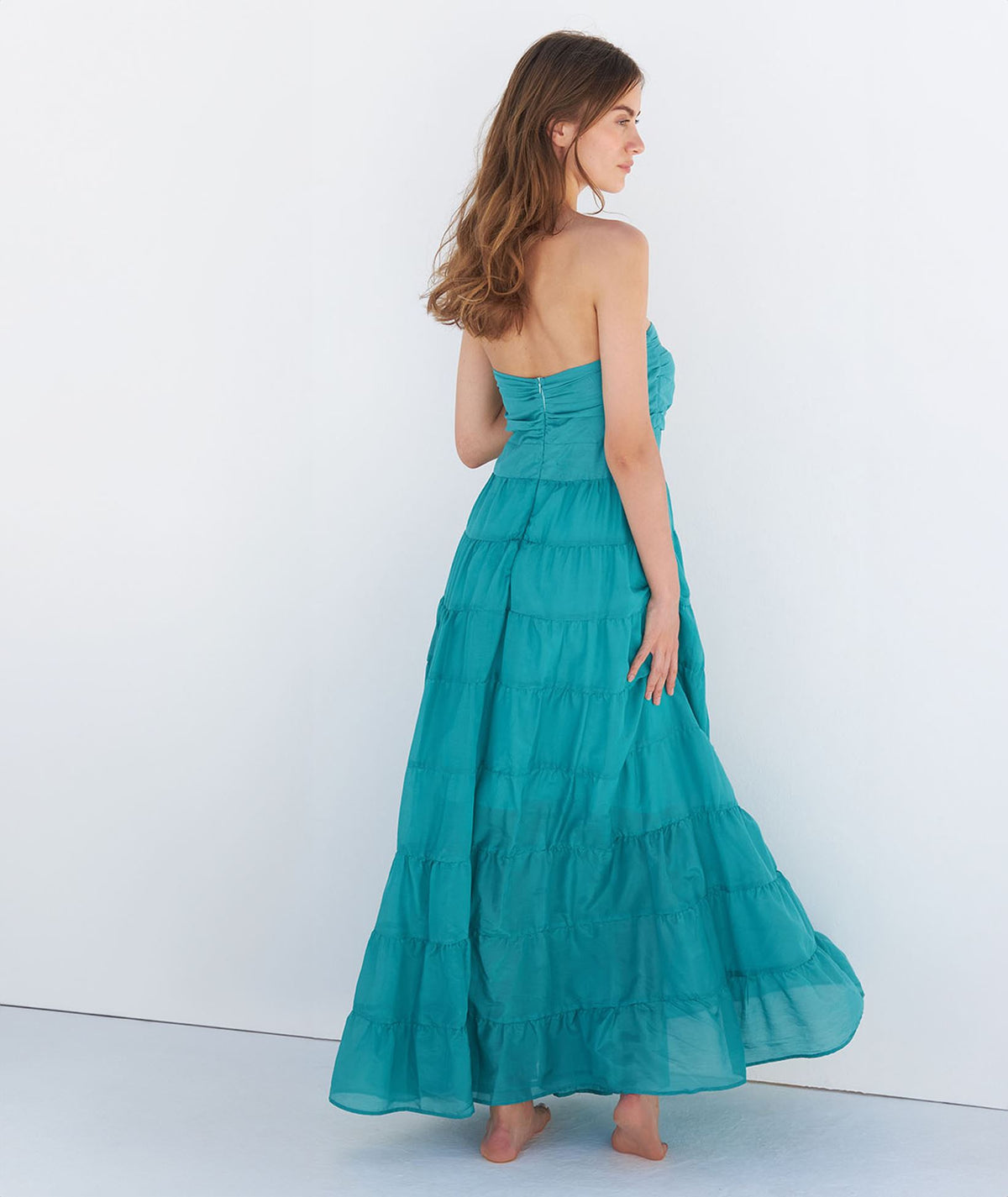 Cristina Beautiful Life | Petrol silk blend Appolie strapless dress