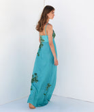 Cristina Beautiful Life | Petrol floral silk halter Als maxi dress