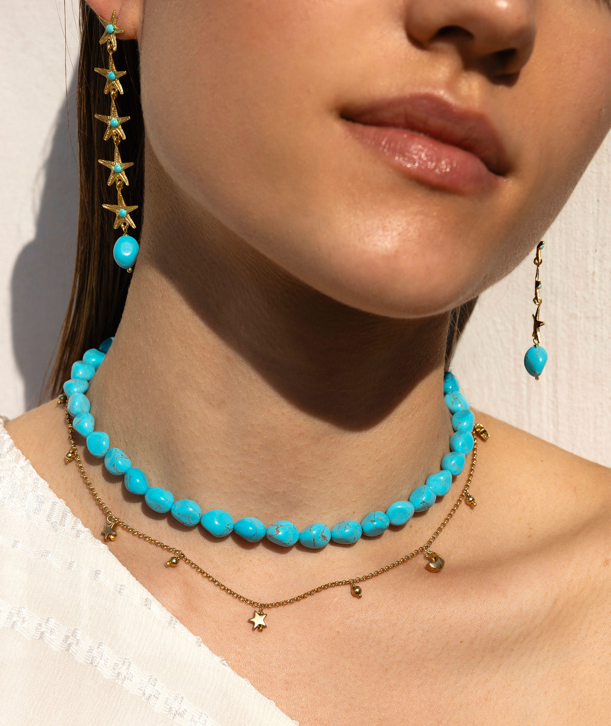 Antonia Karra | Starfish rain earrings - gold plated silver turquoise