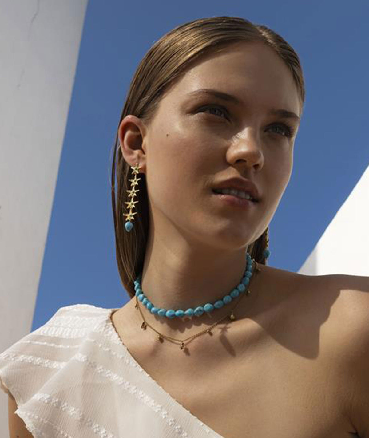 Antonia Karra | Starfish rain earrings - gold plated silver turquoise