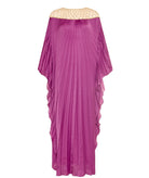 Sadh | Purple gold pleated maxi kaftan dress with crochet