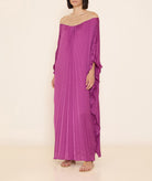 Sadh | Purple gold pleated maxi kaftan dress with crochet