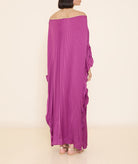 Sadh | Purple gold pleated maxi kaftan dress with crochet