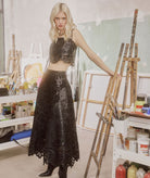 Lace | Black faux leather embroidered Naxos crop top