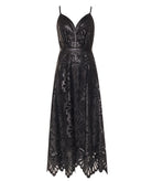 Lace | Black faux leather embroidered Ianthe maxi dress