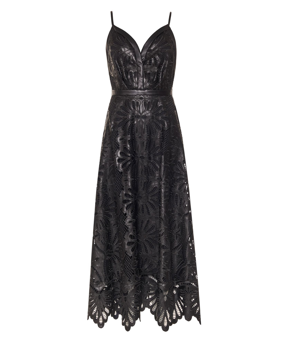 Lace | Black faux leather embroidered Ianthe maxi dress