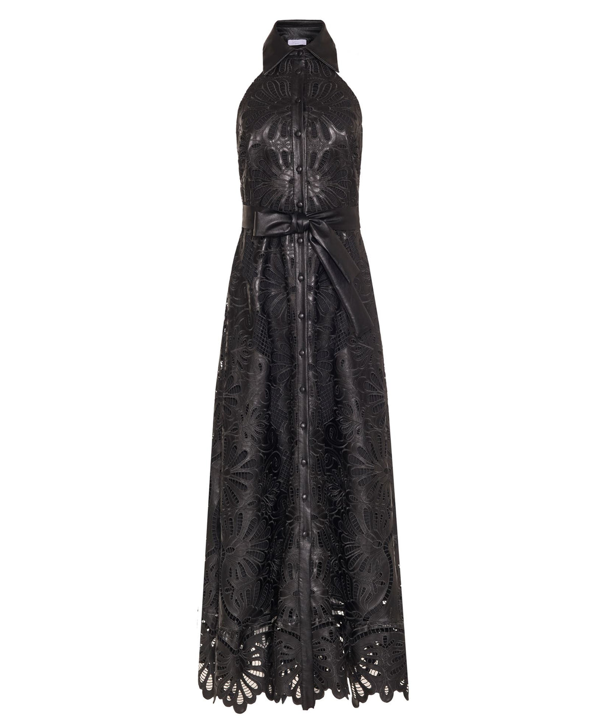 Lace | Black faux leather embroidered Hermione shirt dress