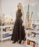 Lace | Black faux leather embroidered Hermione shirt dress