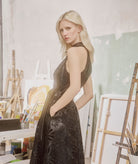 Lace | Black faux leather embroidered Hermione shirt dress
