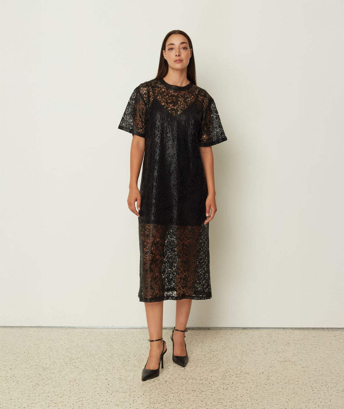 CKontova | Black lace T-shirt midi dress
