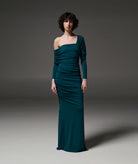 Stelios Koudounaris | Green draped off shoulder maxi dress