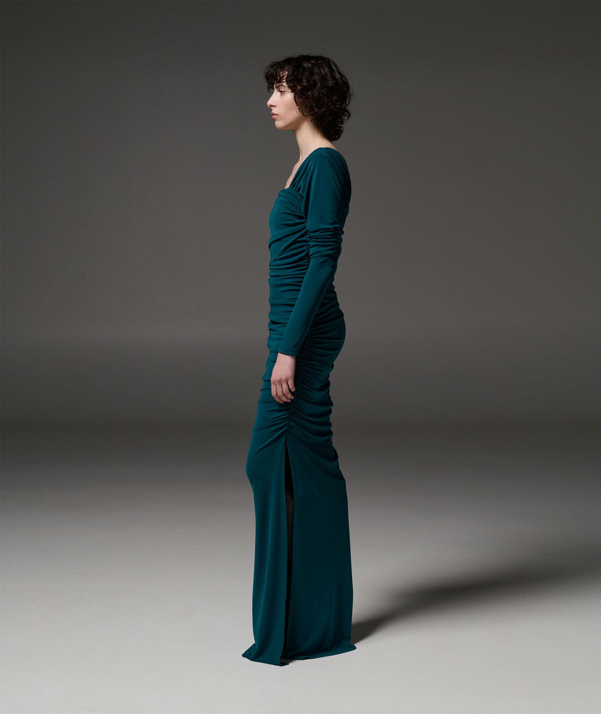 Stelios Koudounaris | Green draped off shoulder maxi dress