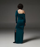 Stelios Koudounaris | Green draped off shoulder maxi dress
