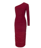 Zoya | Bordeaux sparkle draped one shoulder midi dress