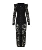 Nadia Rapti | Black velvet lace Lacer maxi dress