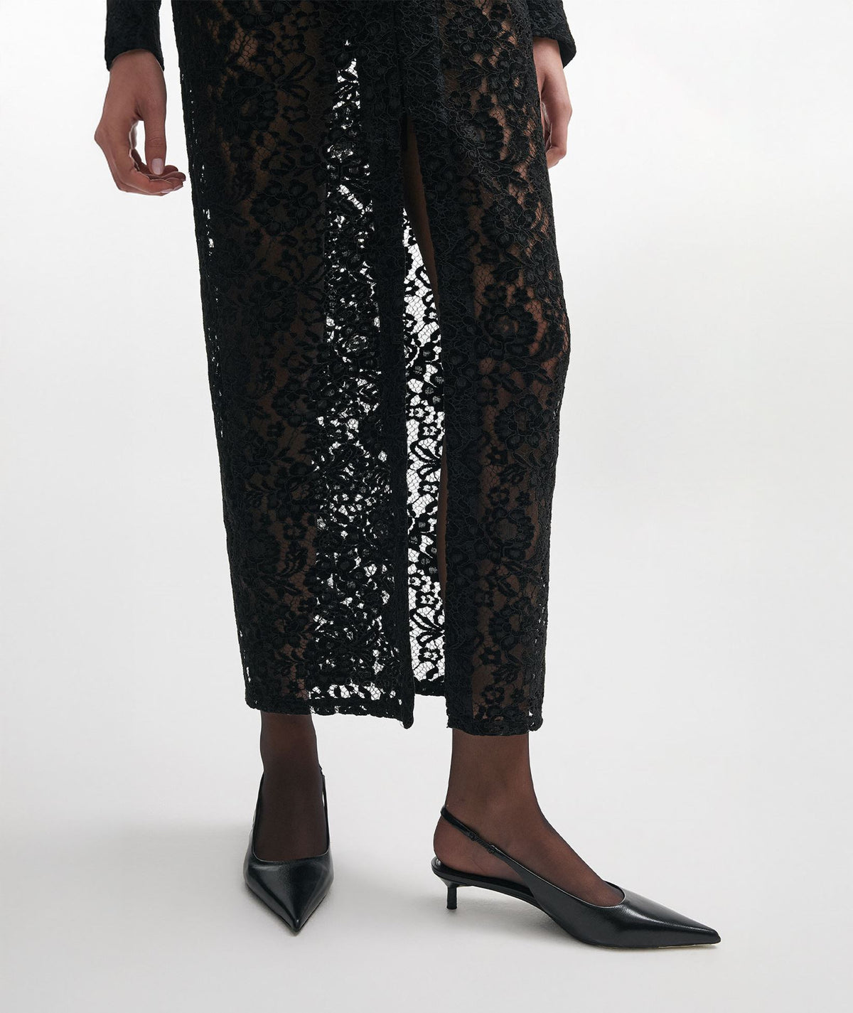 Nadia Rapti | Black velvet lace Lacer maxi dress