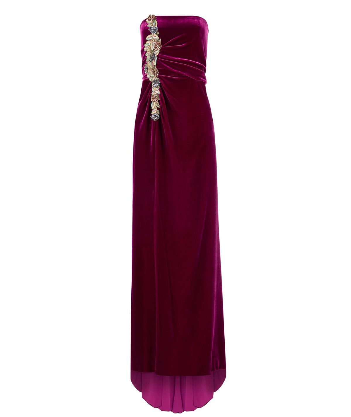 Costarellos | Magenta silk velvet blend crystal-embellished Brisha gown