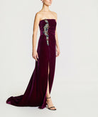 Costarellos | Magenta silk velvet blend crystal-embellished Brisha gown