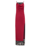 Mallory The Label | Bordeaux satin lace detail Ruby maxi slip dress