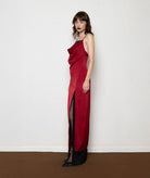 Mallory The Label | Bordeaux satin lace detail Ruby maxi slip dress