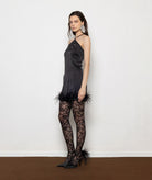 Mallory The Label | Black satin feather trimmed Kiss Me Later mini dress