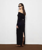 Mallory The Label | Black knitted off shoulder Nyra maxi dress