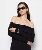 Mallory The Label | Black knitted off shoulder Nyra maxi dress