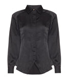 Mallory The Label | Black satin Coyote padded shirt with belt